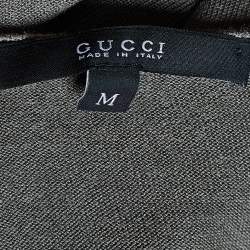 Gucci Olive Green Floral Print Silk & Knit Crew Neck Jumper M