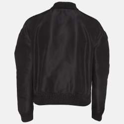 Pre Owned Gucci Black Floral Embroidered Synthetic Bomber Jacket M