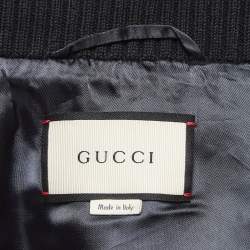 Pre Owned Gucci Black Floral Embroidered Synthetic Bomber Jacket M