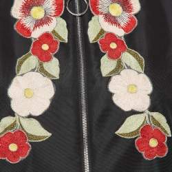 Pre Owned Gucci Black Floral Embroidered Synthetic Bomber Jacket M