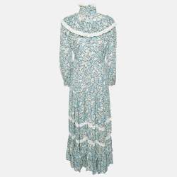 Pre Owned Gucci Blue Liberty Floral Print Cotton Crepe Maxi Dress S