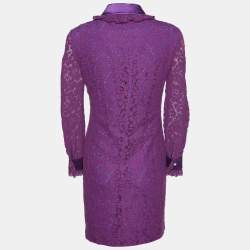 Pre Owned Gucci Purple Lace Buttoned Mini Shirt Dress S