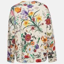 Pre Owned Gucci Cream Flora Print Cotton Crewneck Oversized Sweatshirt M