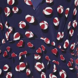 Pre Owned Gucci Navy Blue Printed Silk Flared Midi Dress M
