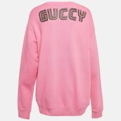 Pre Owned Gucci Pink Printed and Studded Cotton Sweatshirt M