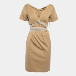 Gucci Beige Cotton Tie-Up Detail Midi Dress M