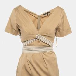 Gucci Beige Cotton Tie-Up Detail Midi Dress M