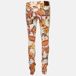 Pre Owned Gucci Cream Paisley Print Cotton New Leggings Pants S/Waist 30"