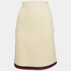 Pre Owned Gucci Cream Wool Contrast Trimmed Short Skirt S