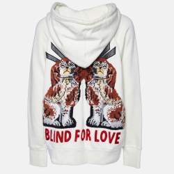 Pre Owned Gucci Cream Blind For Love Embroidered Cotton Distressed Hoodie S