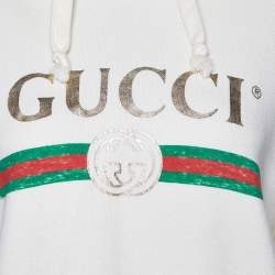 Pre Owned Gucci Cream Blind For Love Embroidered Cotton Distressed Hoodie S