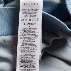 Pre Owned Gucci Blue Embroidered Velvet Zip Up Bomber Jacket S