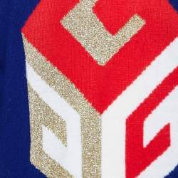 Pre Owned Gucci Navy Blue Intarsia Cube Lurex Wool Knit Sweater L