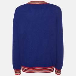 Pre Owned Gucci Navy Blue Intarsia Cube Lurex Wool Knit Sweater L
