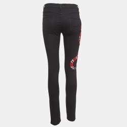 Pre Owned Gucci Black Snake Embroidered Denim Skinny Fit Jeans M Waist 28"