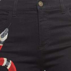 Pre Owned Gucci Black Snake Embroidered Denim Skinny Fit Jeans M Waist 28"