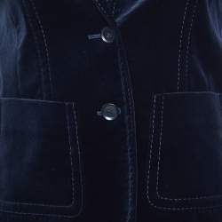 Pre Owned Gucci Navy Blue Velvet Button Front Blazer S