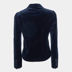 Pre Owned Gucci Navy Blue Velvet Button Front Blazer S