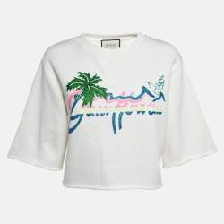 Gucci White Hawaii Glitter Print Cotton Cropped Sweatshirt XS