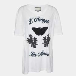 Gucci White L'Aveugle Par Amour Print Cotton Crew Neck T-Shirt L