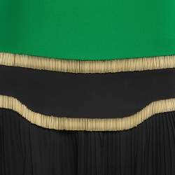 Pre Owned Gucci Green & Black Silk Pleated Strapless Dress S