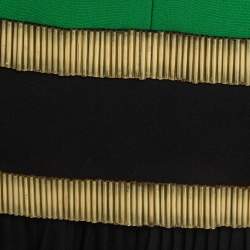 Pre Owned Gucci Green & Black Silk Pleated Strapless Dress S