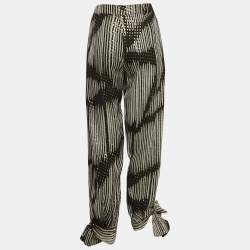 Gucci Black & White Silk Brocade Tie Up Pants S