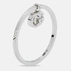 Gucci GG Running 18k White Gold Charm Ring Size 56