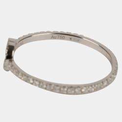 Gucci 18K White Gold Diamond Interlocking G Ring Size 16