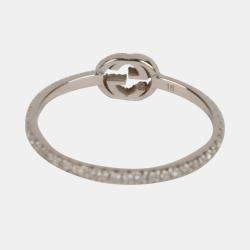 Gucci 18K White Gold Diamond Interlocking G Ring Size 16