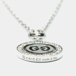 Gucci 18K White Gold and Diamond Icon Toile Pendant Necklace