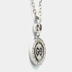 Gucci 18K White Gold and Diamond Icon Toile Pendant Necklace