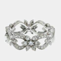 Gucci 18K White Gold and Diamond Flora Band Ring EU 48