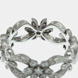 Gucci 18K White Gold and Diamond Flora Band Ring EU 48