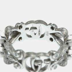 Gucci 18K White Gold and Diamond Flora Band Ring EU 48