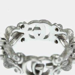 Gucci 18K White Gold and Diamond Flora Band Ring EU 48