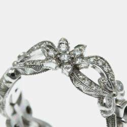 Gucci 18K White Gold and Diamond Flora Band Ring EU 48