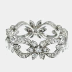 Gucci 18K White Gold and Diamond Flora Band Ring EU 48