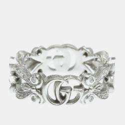 Gucci 18K White Gold and Diamond Flora Band Ring EU 48