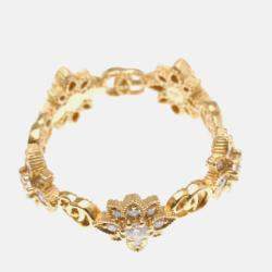 Pre Owned Gucci Flora Ring Diamond Pink Gold 18K Fashion Diamond Band Ring Pink Gold