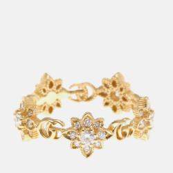 Pre Owned Gucci Flora Ring Diamond Pink Gold 18K Fashion Diamond Band Ring Pink Gold
