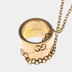 Pre Owned Gucci Icon No Stone 18K  Pink Gold  Fashion Pendant Necklace 