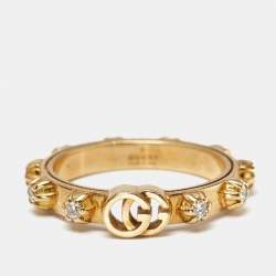 Pre Owned خاتم غوتشي لو مارشي دي مارفايز لؤلؤ ألماس ذهب عيار 18 لون مزدوج مقاس 49