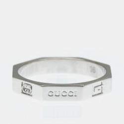 Pre Owned Gucci Octagonal White Gold 18K Fashion No Stone Band Ring Silver