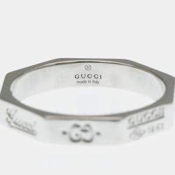 Pre Owned Gucci Octagonal White Gold 18K Fashion No Stone Band Ring Silver