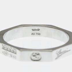 Pre Owned Gucci Octagonal White Gold 18K Fashion No Stone Band Ring Silver