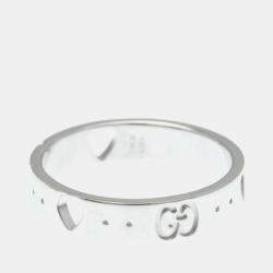 Pre Owned Gucci Icon Heart Ring White Gold 18K Fashion No Stone Band Ring Silver