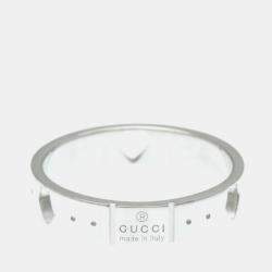 Pre Owned Gucci Icon Heart Ring White Gold 18K Fashion No Stone Band Ring Silver