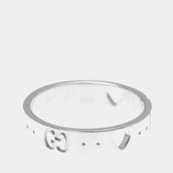 Pre Owned Gucci Icon Heart Ring White Gold 18K Fashion No Stone Band Ring Silver