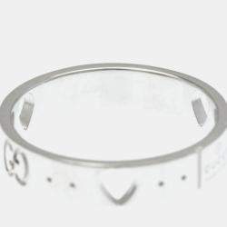 Pre Owned Gucci Icon Heart Ring White Gold 18K Fashion No Stone Band Ring Silver